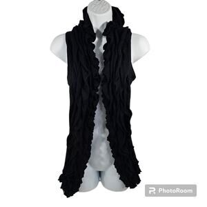 Gianni Bini Extra Long, Ruffled Black Knitted Vest Whimsygoth Witchy Size XS
